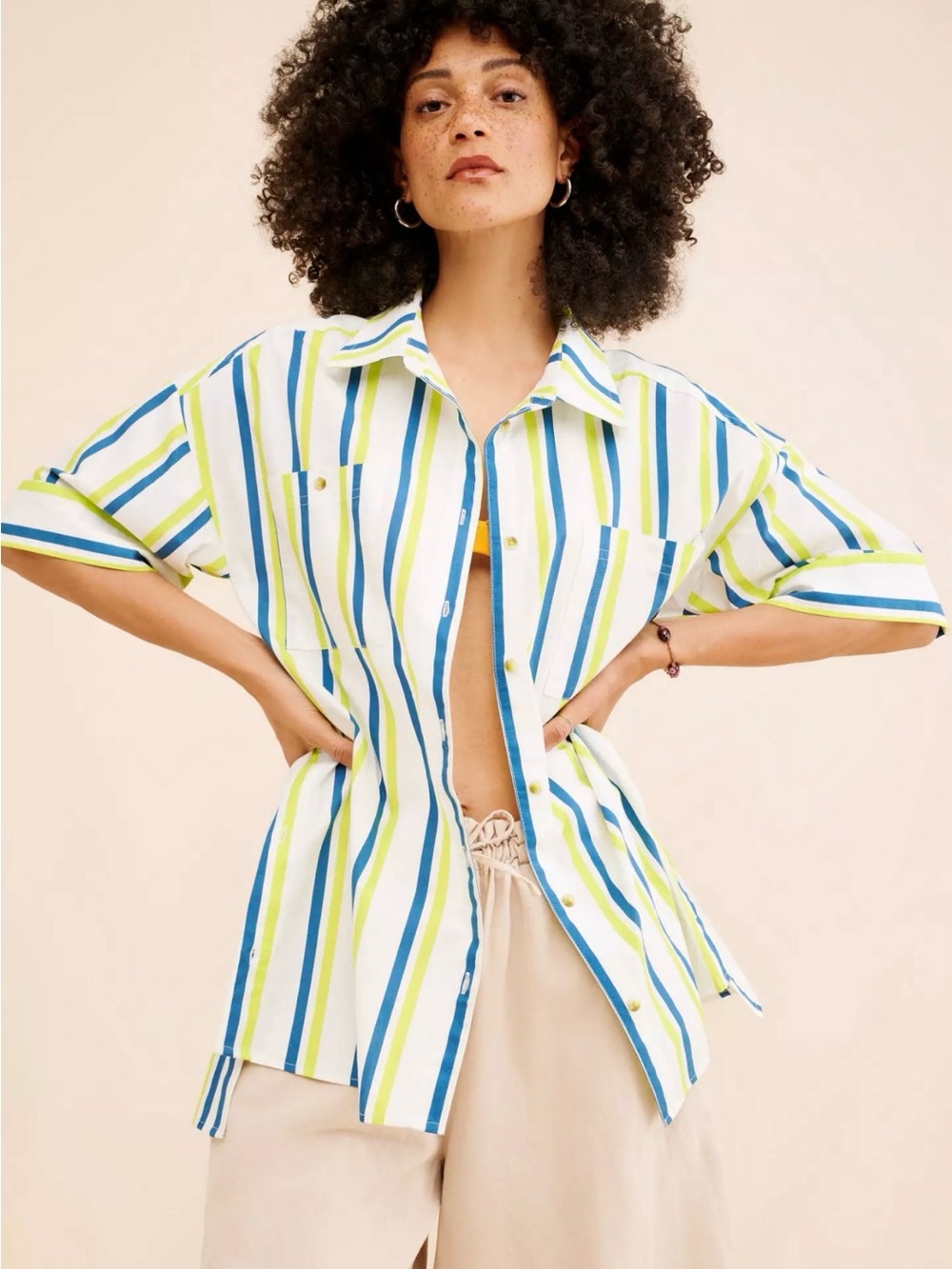Anthropologie The Boxy Striped Button Down fit overseas up to medium tag SZ XS
